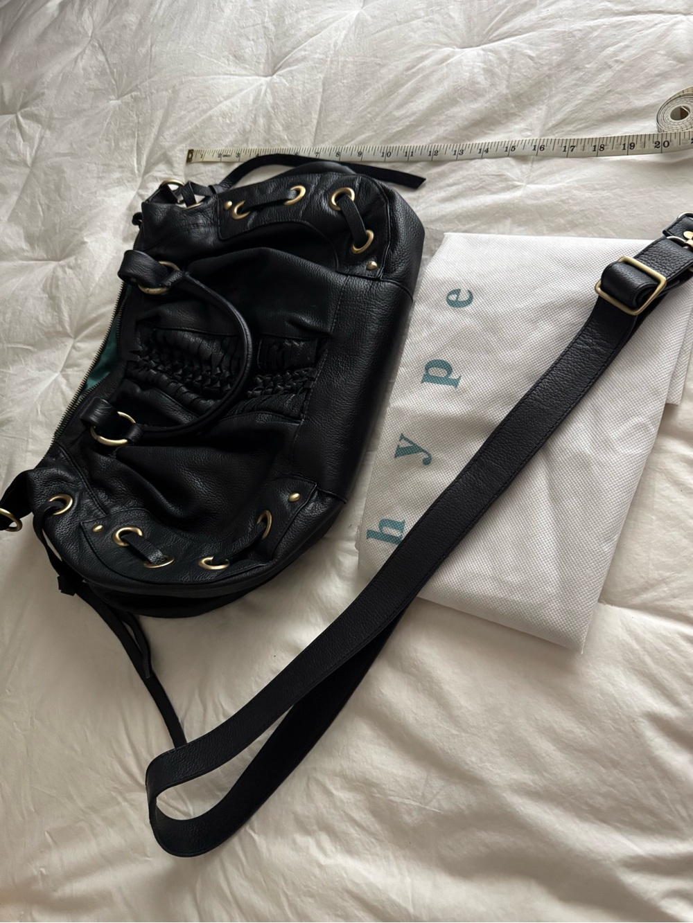 Hype Black Leather Ruffled Hobo Satchel Crossbody Bag - MINT with Dust Bag